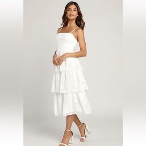 Lulus Grace and Beauty White Burnout Floral Printed Tiered dress